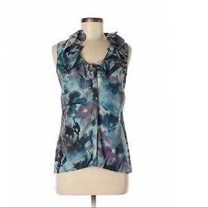 Ann Taylor Silk Sleeveless Top with Ruffled Neck